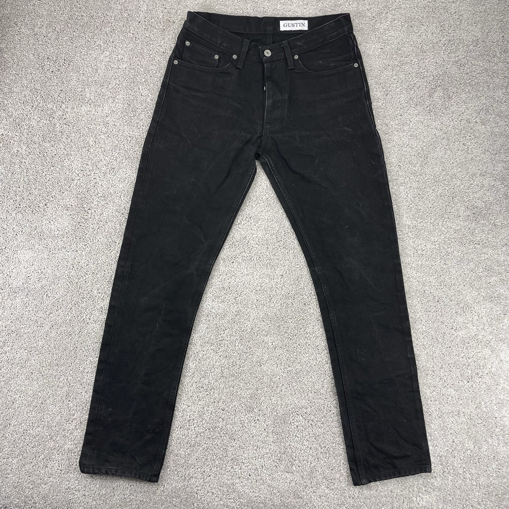 Gustin Jeans Mens 28 x 30 Slim Fit Button Fly Black Denim